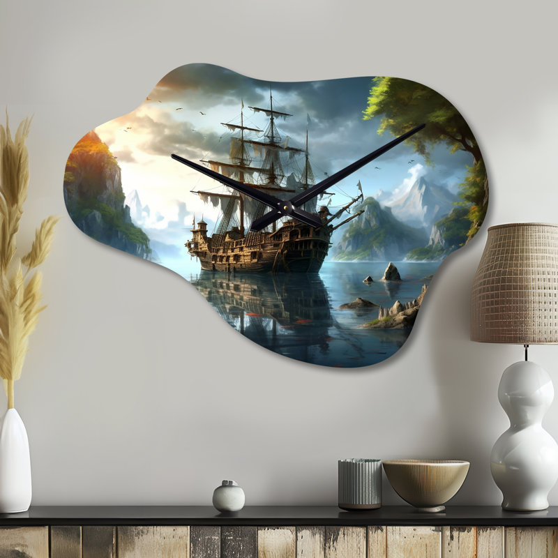 Bateau pirate en mer - horloge murale en métal Pirate Cloud, Grand