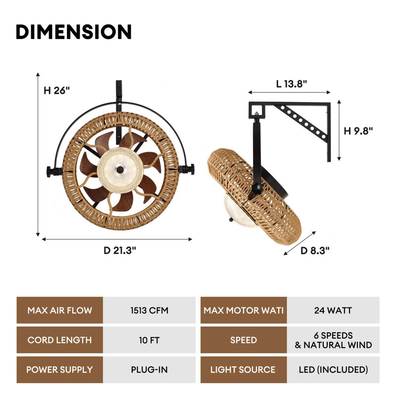 Wall Mounted Fan Dimmable Ceiling Fan With Remote Included