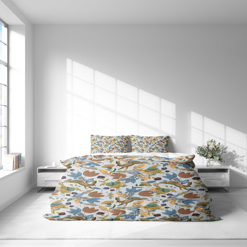Duvet Cover, Brown/Yellow/Blue, King Duvet Cover + 2 King Shams