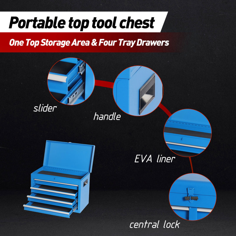 Coffre à outils, armoire de rangement à outils à 5 tiroirs avec plateau à outils amovible, doublure, roues verrouillables universelles, tablette réglable, mécanisme de verrouillage, chariot à outils en métal pour atelier de garage
