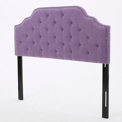 Queen & Full Sized Headboard In Purple, Contemporary With Nailhead Trim, Transforms Bedroom, 64.11 In. Depth X 2.72 Width 54.44 Height, 19.48 Lb Weight Purple Fabric For Bed, Style Hand-Crafted