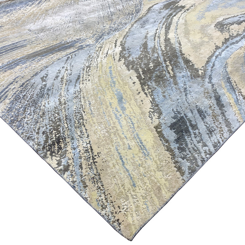 Hand Knotted Abstract Area Rug, Rectangle 10' x 14'