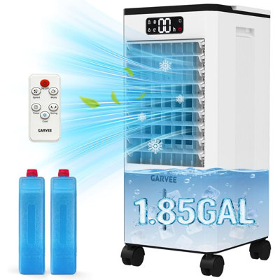 3-in-1 Portable Evaporative Air Cooler with 1.84Gal Tank, Touch Screen & Remote, 6 Speeds, 90° Oscillation, 4 Ice Packs for Room, Home Office