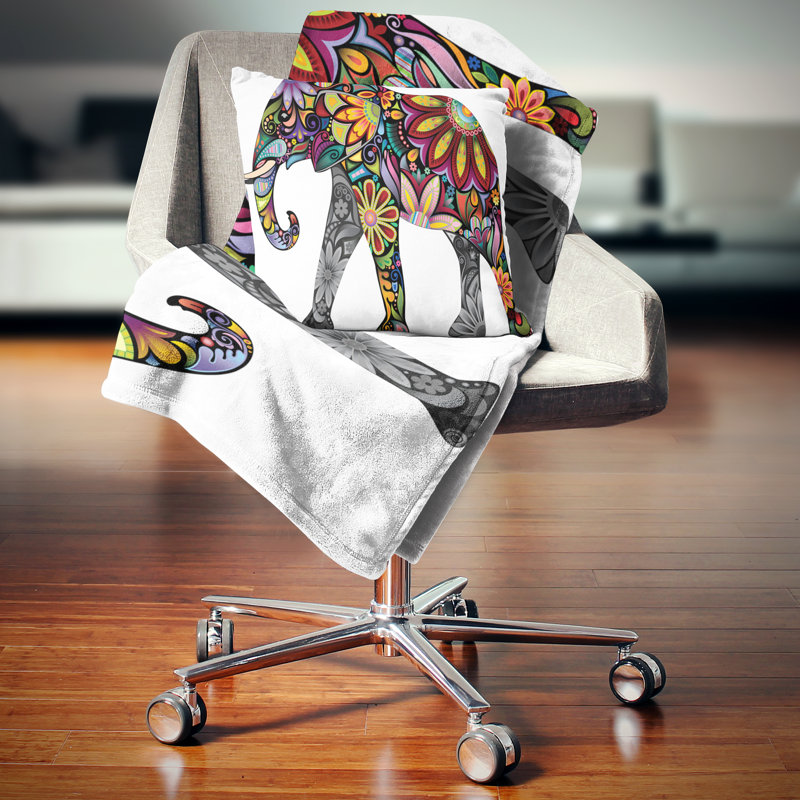 Coussin Cheerful Elephant, 16 po x 1 po, Coussin décoratif, Jaune