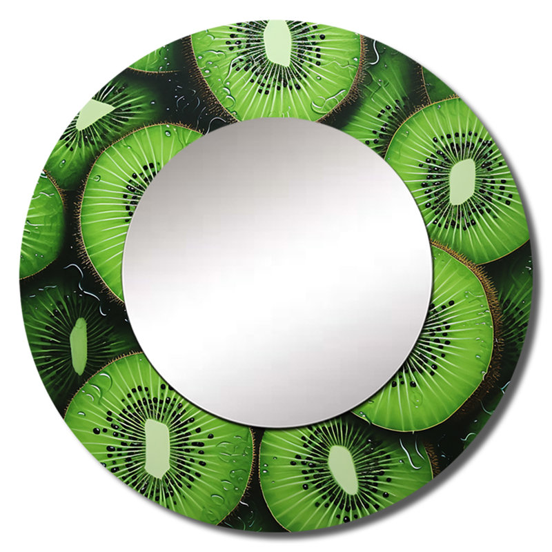 Rosemay Emerald Elegance Kiwi Fruit - miroir décoratif fruits, miroir mural rond traditionnel, impression d'art en métal