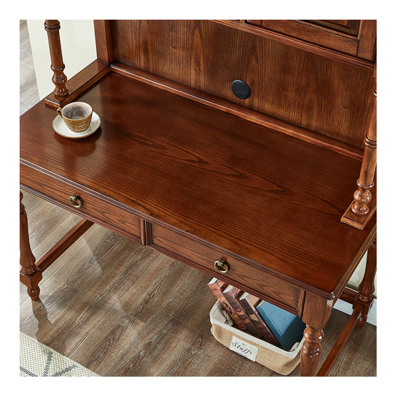 American-Style Solid Wood Desk with Integrated Cabinet