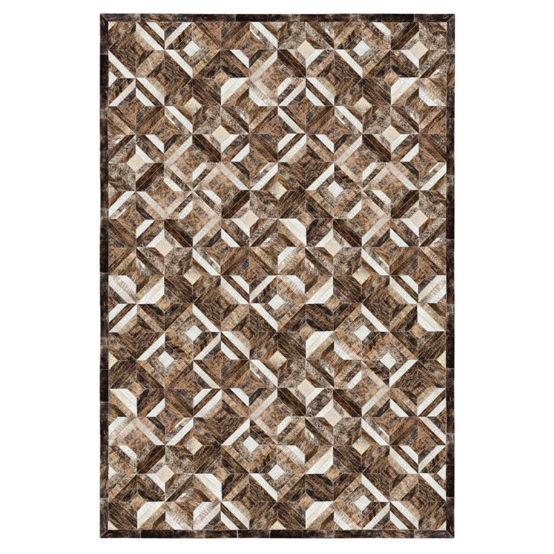 Tapis en cuir de vache à motif géométrique Pandora, 10 x 14
