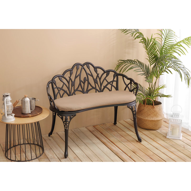 Rouille - Banc de jardin en aluminium coulé pour cour et balcon ergonomique avec accent floral