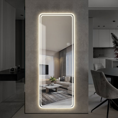 Miroir de plancher pleine longueur 65 po x 24 po à DEL avec miroir de corps entier, miroir mural avec lumières, miroir de coiffeuse, miroir de chambre à coucher avec gradateur et 3 modes de couleur