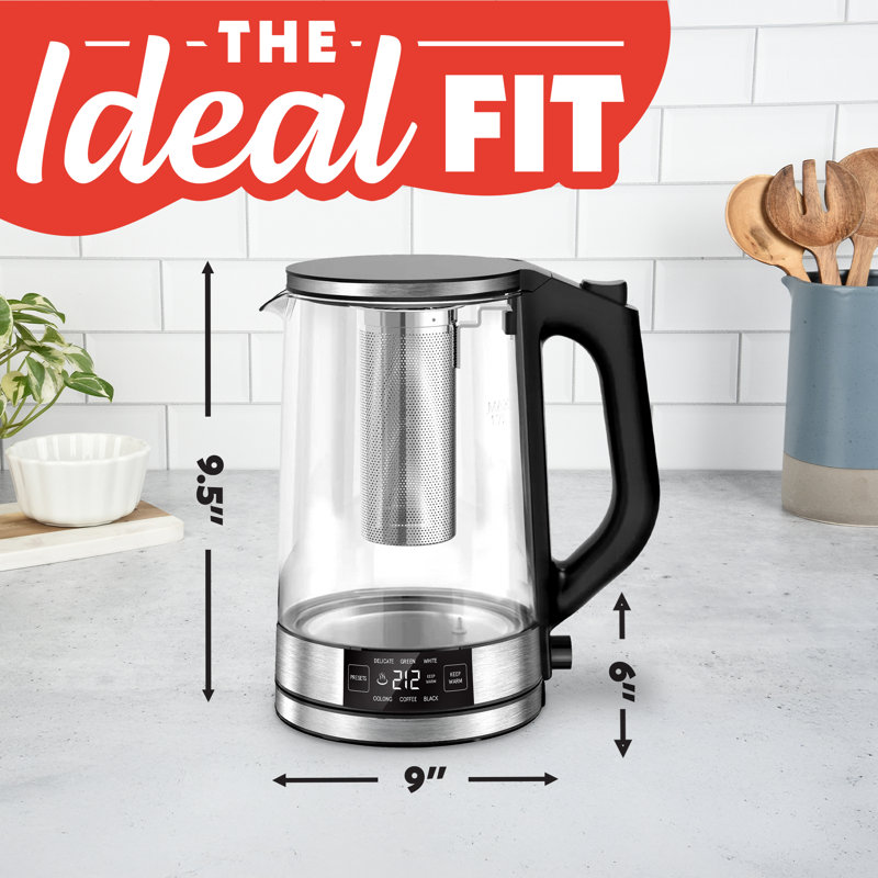 Bouilloire électrique en verre Gourmia de 1,7 litre avec infuseur amovible et maintien au chaud