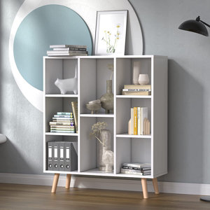 Johntavius 8 Cube Storage Bookcase 31.5" W x 11.6" D x 36.9" H Small Bookshelf with Legs