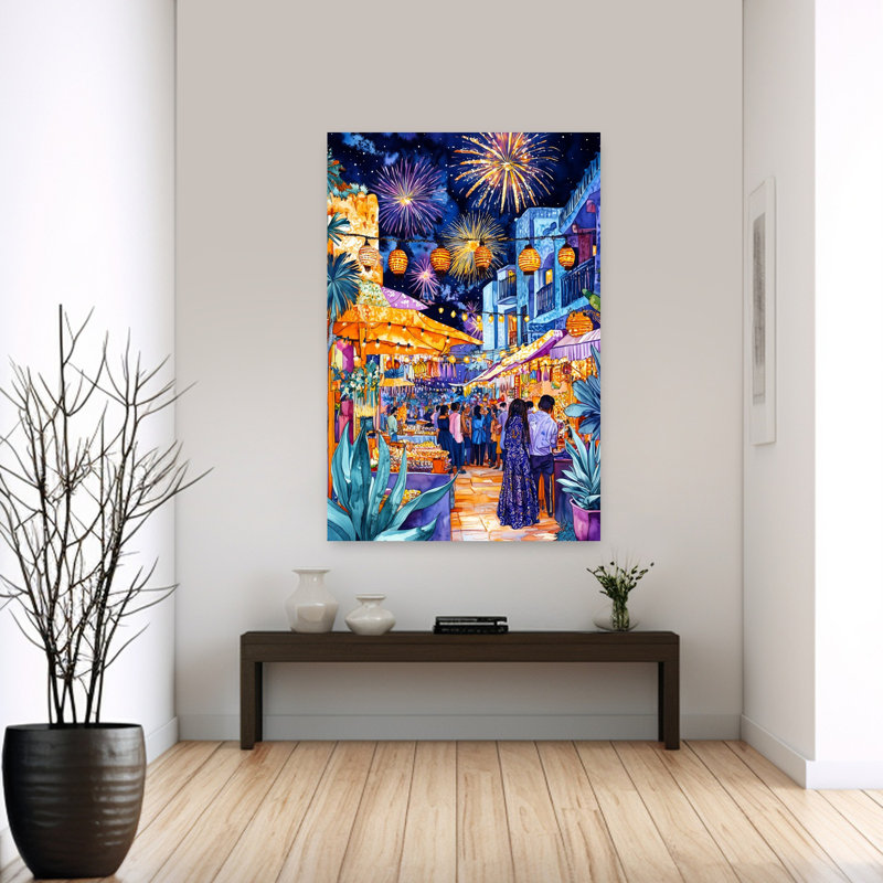 Mexican Life Mexican Festival 2 Colorful Vibrant Abstract City Architecture Wall Art Print 1 Piece Wrapped Canvas Wall Art