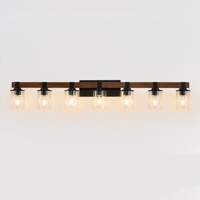Applique murale industrielle pour salle de bain 50 lumières avec abat-jour en verre et décoration en bois de style rustique 7 lumières 50 po (sans ampoules)
