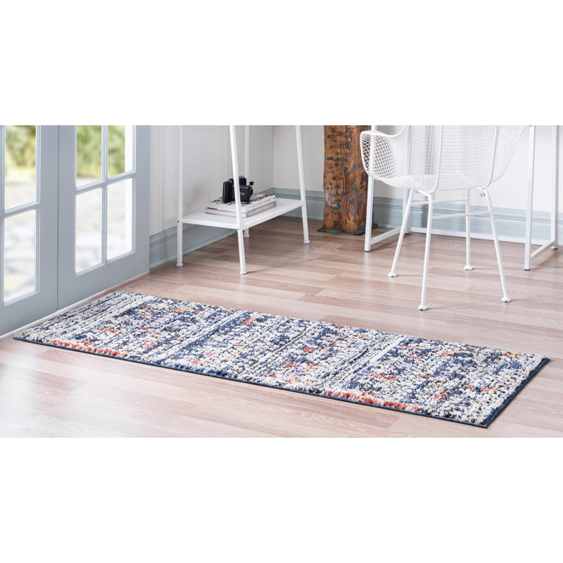 Tapis bleu marine / beige Allenvale, Tapis de couloir 2 pi x 8 pi
