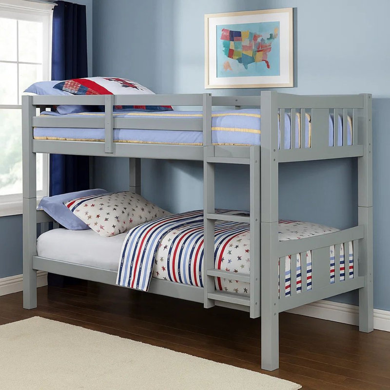 Chip Kids Twin Over Twin Bunk Bed, Twin over Twin, Gray