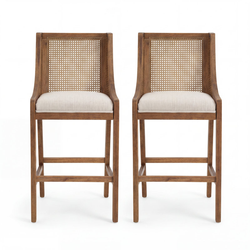 Yaritza Solid Wood 30" Bar Stool, Beige/Walnut