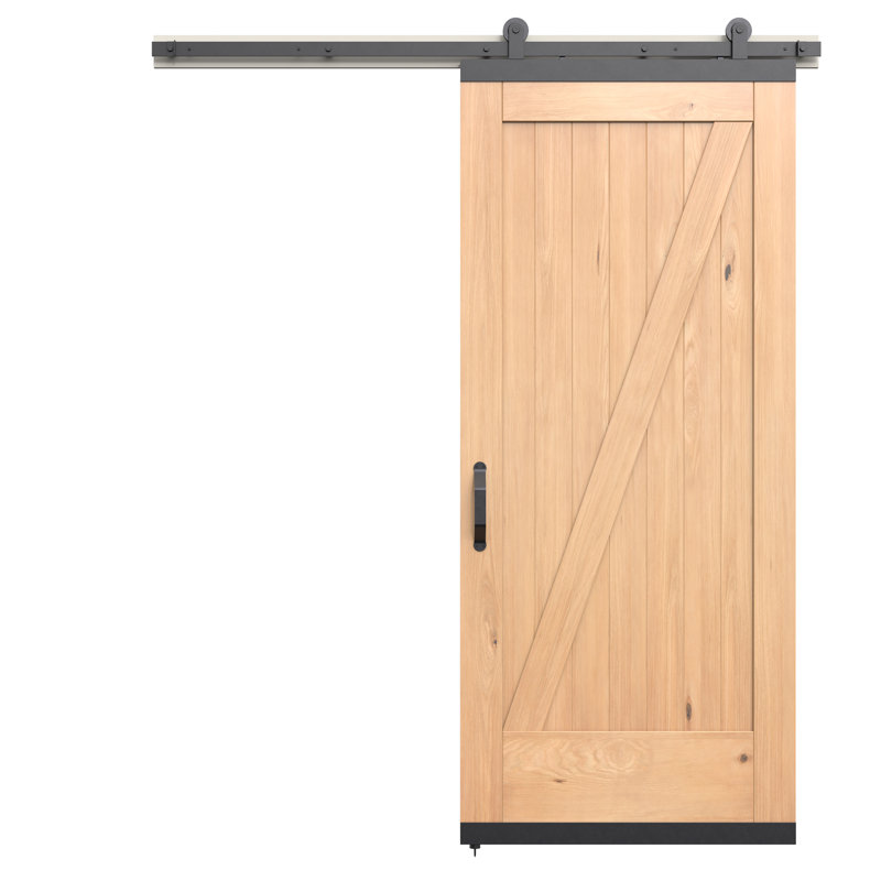 Porte de grange coulissante en bois de chêne blanc avec trousse de quincaillerie Karona Z Design, 36 po x 80 po