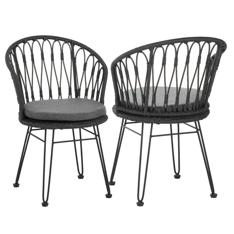 Chaise de patio avec coussin (ensemble de 2), Noir/gris, Gris