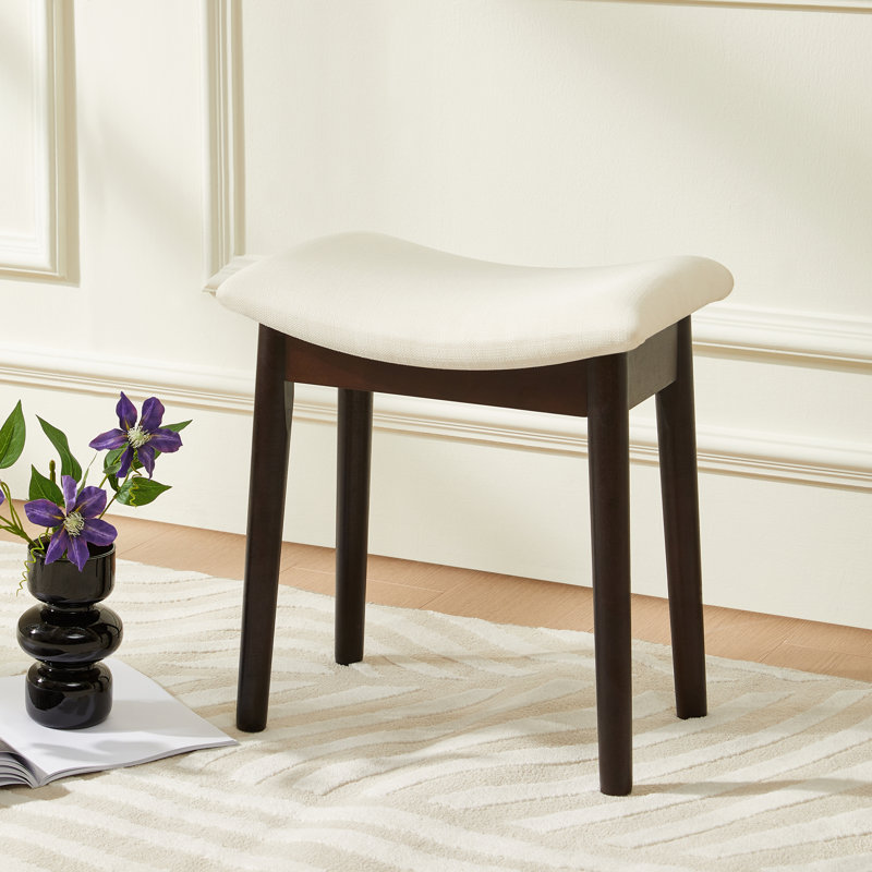 Sowers Solid Wood Accent Stool with Fabric Upholstery, Black, Beige