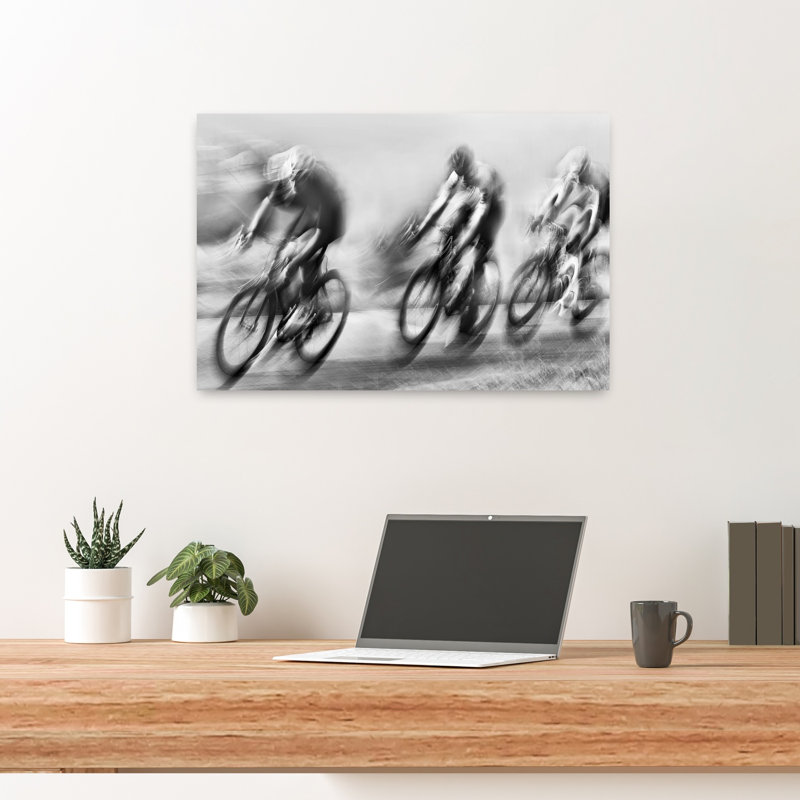 Reproduction d'art contemporain abstrait, "Floués cyclistes", 16" H x 24" W