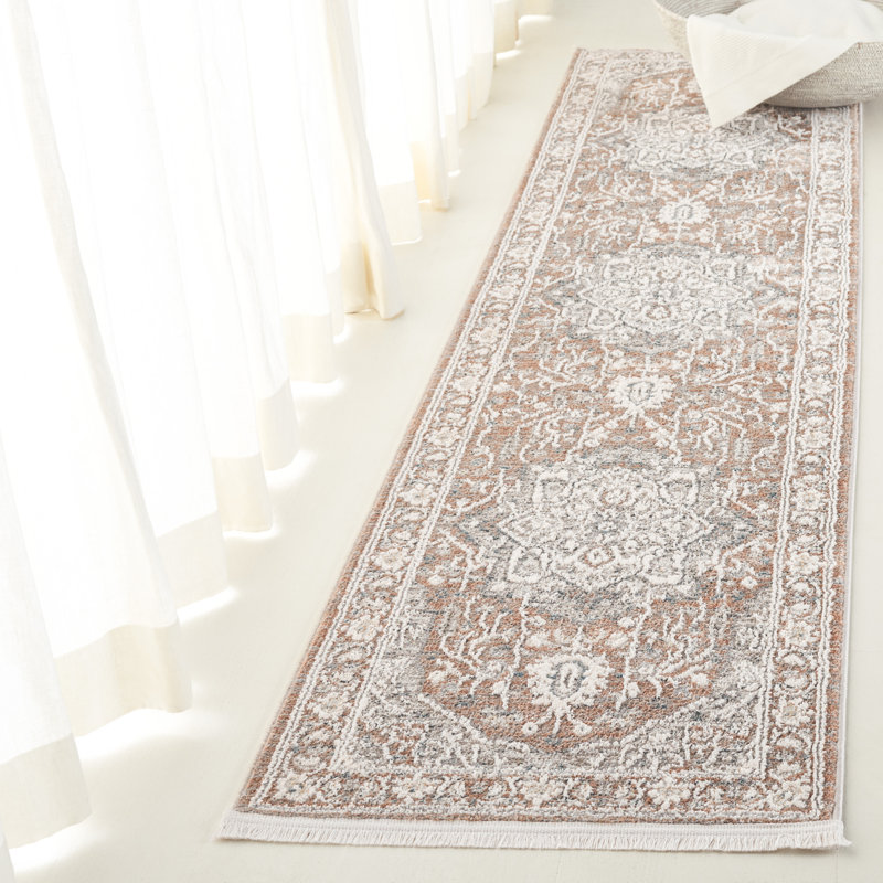 Tapis oriental en polyester Clover 1270, Tapis de couloir 2 pi x 8 pi, Rouge