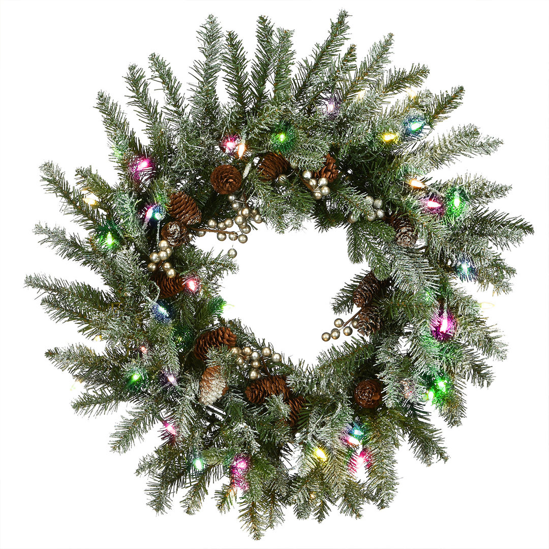 Snowy Morgan Spruce Wreath with Twinkly LED Lights The Holiday Aisle® 