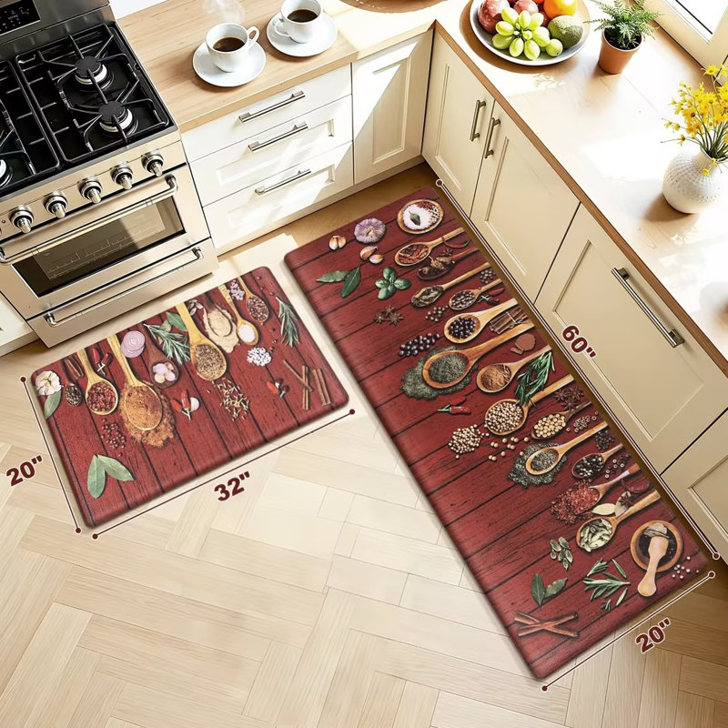  Tapis de cuisine anti-fatigue antidérapants (ensemble de 2), Rouge