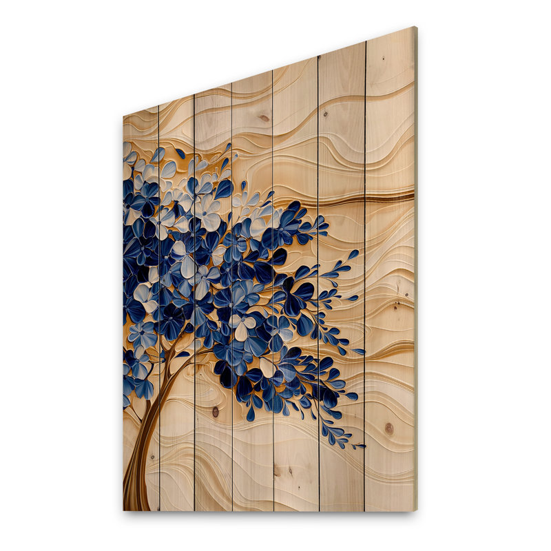 Jacaranda bleu en hiver - Paysage moderne, art mural sur bois de pin naturel, H 40 po x l 30 po x P 0,78 po