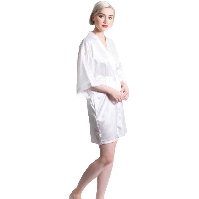 Peignoir en satin avec poches Quindy, Blanc, P / M