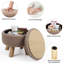Repose-pieds rond avec rembourrage en molleton Teddy, beige - Tabouret multifonctionnel avec pieds en bois et rangement caché pour le salon, la chambre à coucher