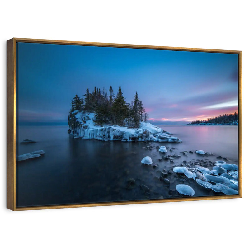 Coucher de soleil spectaculaire sur le lac Supérieur, Cadre flottant doré, 25 po x 17 po