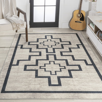 Edmonia Moroccan Machine Woven Polypropylene Area Rug in Ivory/Black