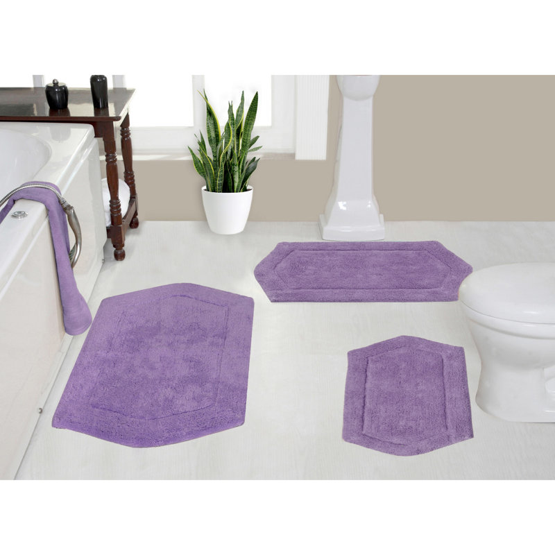 Tapis pour salle de bain 100% coton Morissette, antidérapant, séchage rapide, lavable à la machine, Mauve