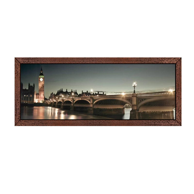 London Lights 1 Piece Floater Frame Panoramic Wall Art on Canvas, 121.92 cm H x 40.64 cm W, Brown Framed