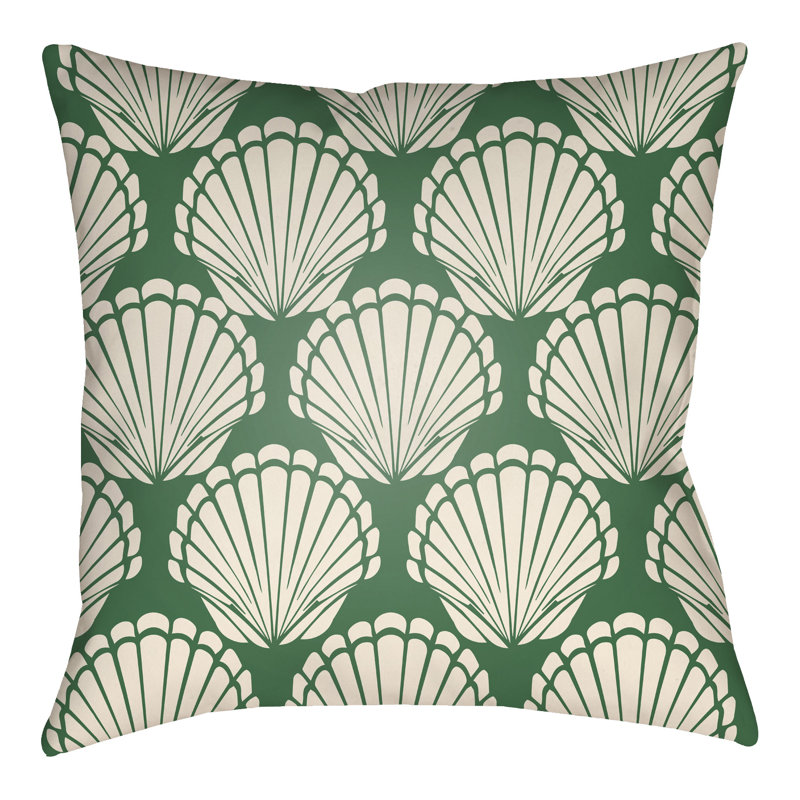 Litchfield Shell Outdoor Reversible Throw Pillow, 18" H x 18" W, Hot Pink/Ivory