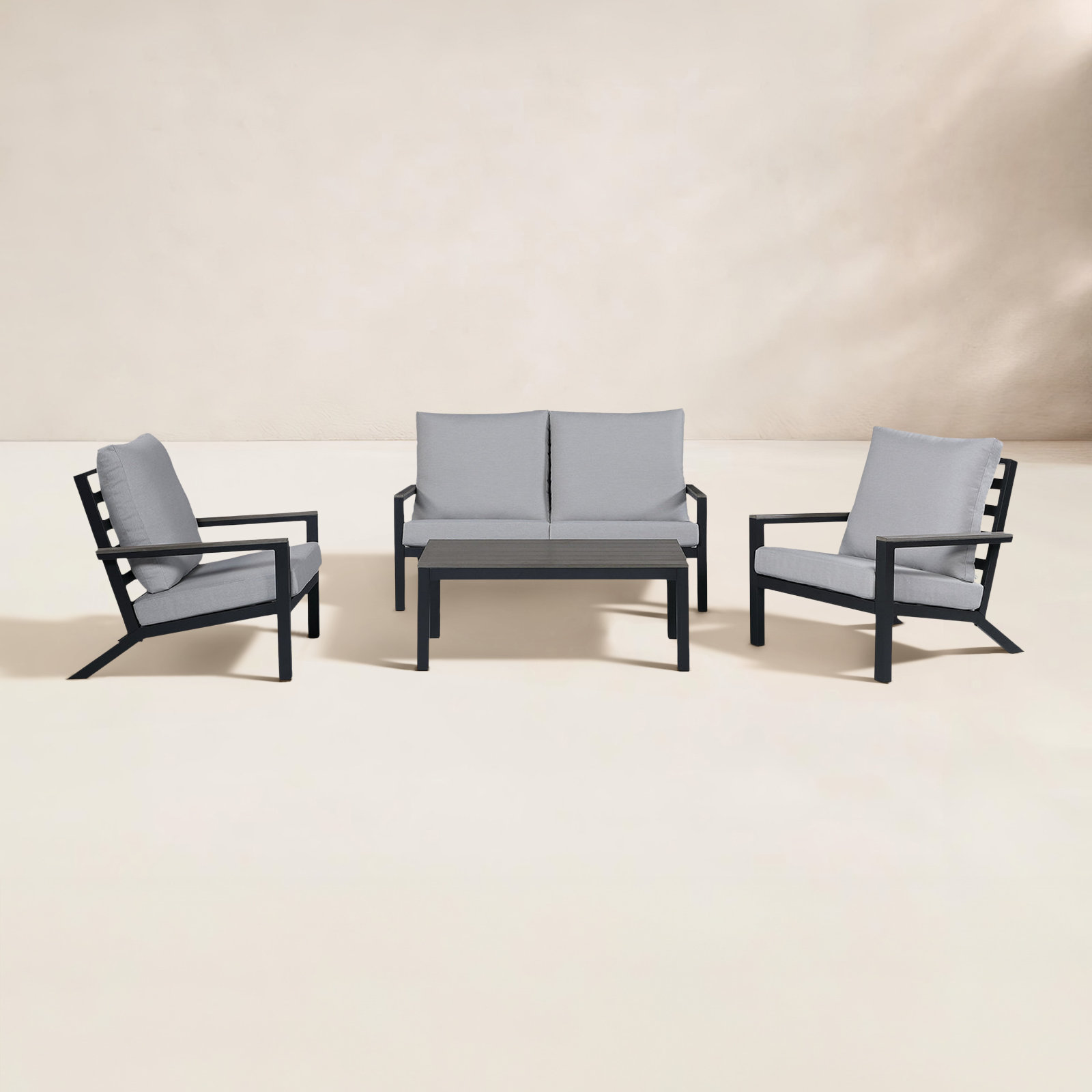 Landing 4-Person Patio Seating Group, Slate Black Frame/Light Gray Cushion
