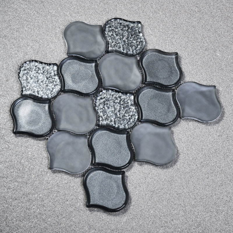 Arabesque 3" x 3" Glass Mosaic Wall & Floor Tile, Gray