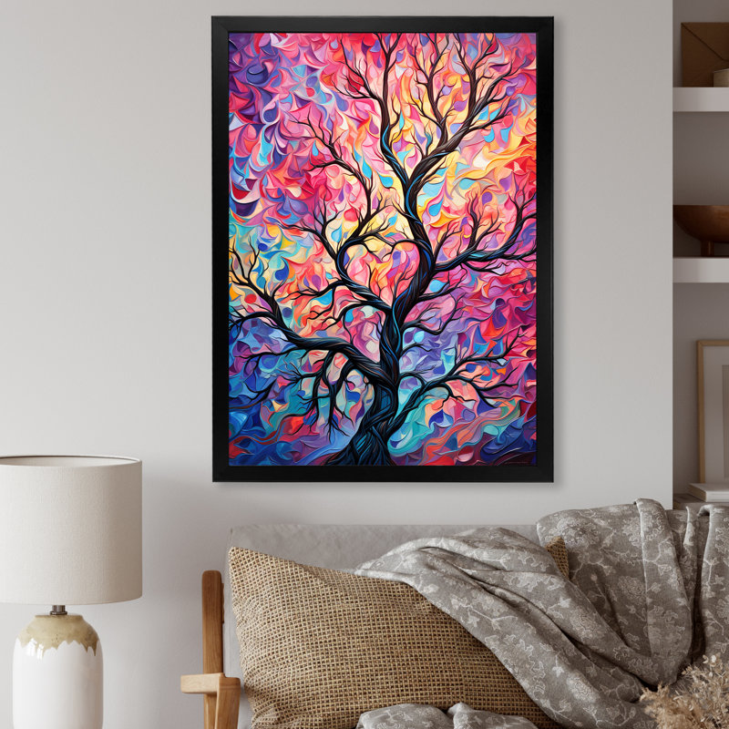 «Pink Tree Essence I» - art mural arbre, H 20 po x l 12 po x P 1 po, Cadre simple noir