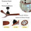 42-Inch Ceiling Fan Without Light, Solid Wood Blades, Downrod Mount For Sloped Ceiling =15°, Reversible Quiet DC Motor, Remote Control With 6 Speeds & Timer, Energy Saving For Bedroom, Living Room