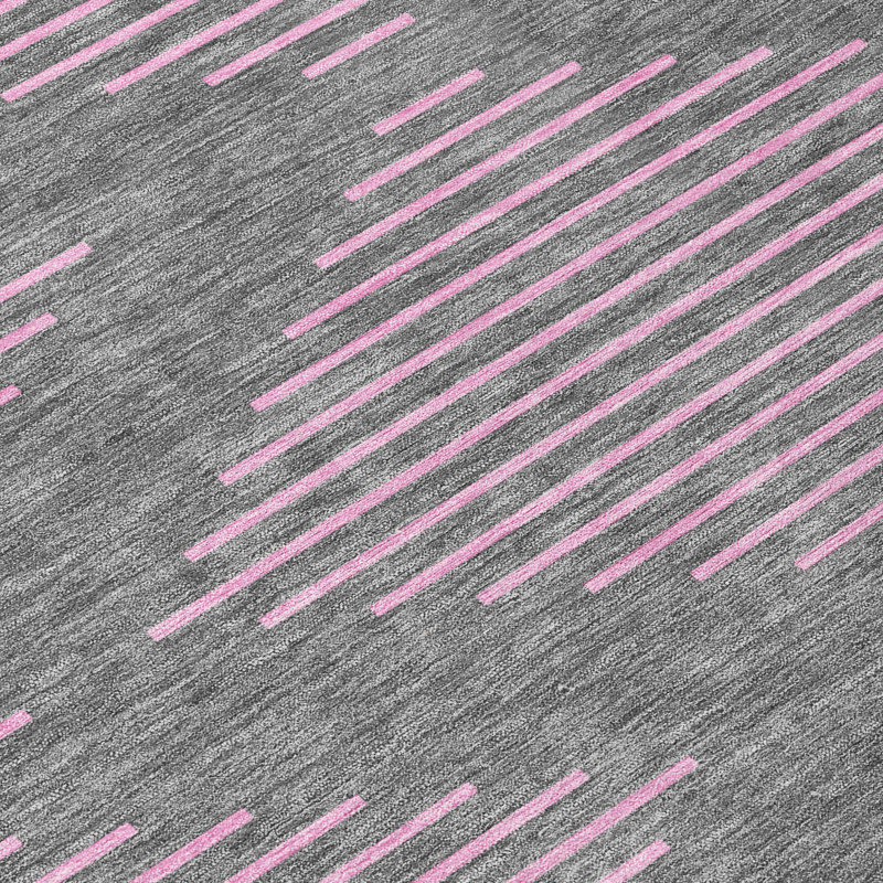 Gray and Pink Geometric Washable Synthetic Rug