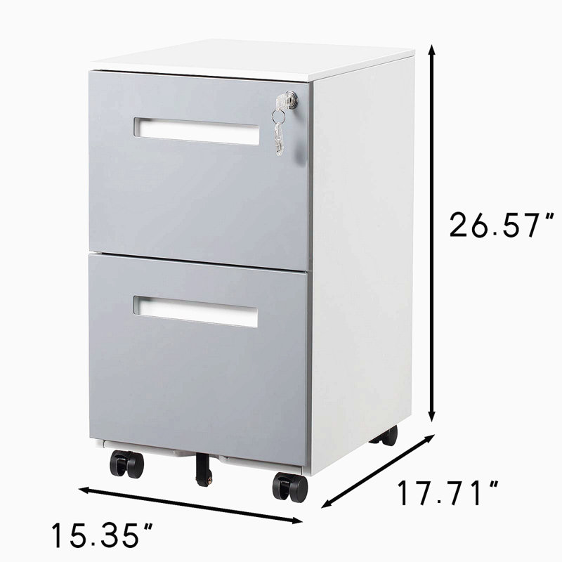 2 Drawer Mobile Locking File Cabinet, Rolling Filing Cabinet For Letter/A4 Size With 5 Wheels,GREY