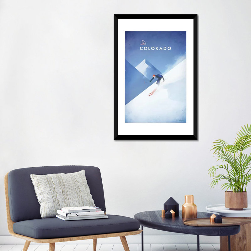 «Ski Colorado», impression sur toile tendue, H 32 po x l 24 po x P 1 po, Papier d'art encadré noir, Blanc