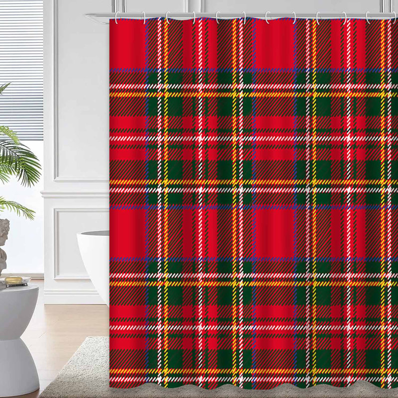 Rideau de douche Red Christmas Tartan, L 72 po x l 78 po