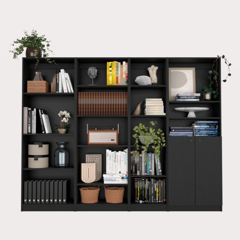 Black 4 Piece Living Room Set With 4 Bookcases