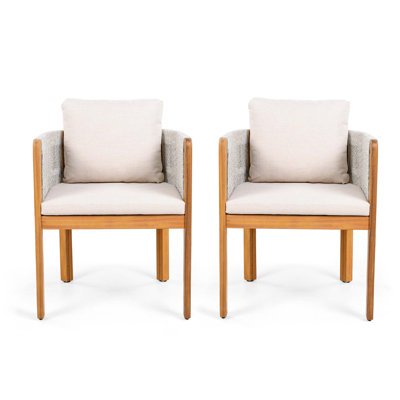 Ensemble de 2 chaises d'extérieur en bois d'acacia avec poignées en corde et coussins lavables et imperméables