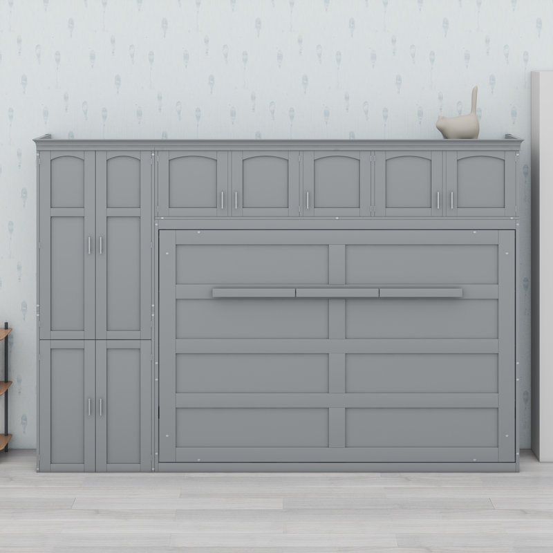 Murphy Bed Wall Bed with Cabinets, Gray