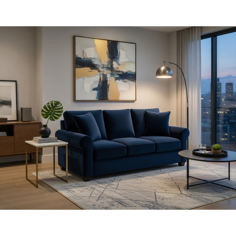 Ardmont Upholstered 86'' Sofa, Bella Midnight Performance Velvet