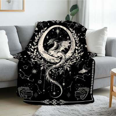 Dragon Gifts Blanket for Dragon Lovers, Black Dragons Blankets for Holiday, Birthday, Soft Flannel Blanket, Warm Dinosaur Blanket, 60x80
