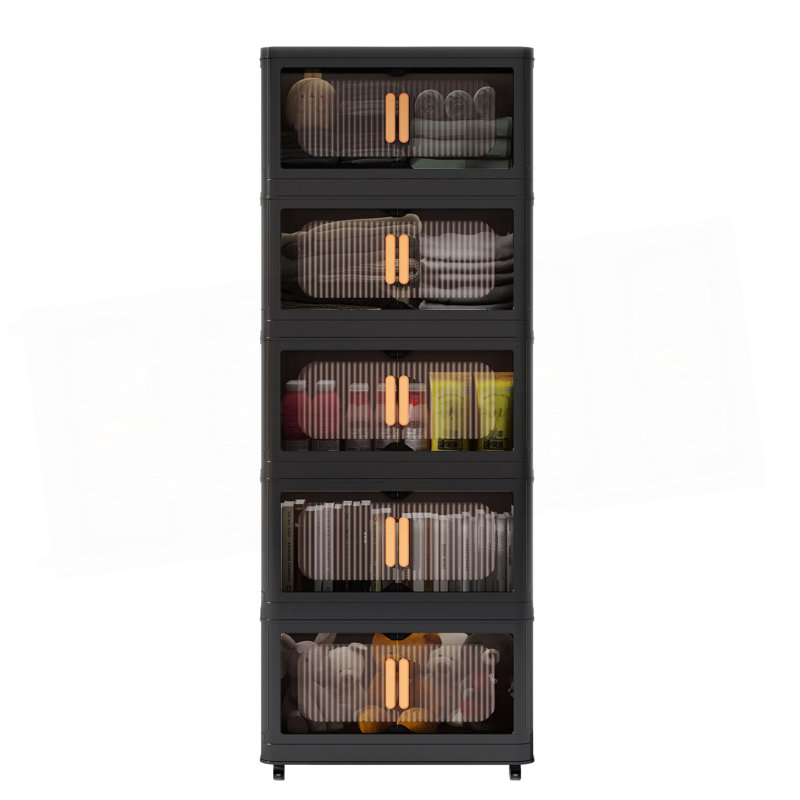 Armoire de rangement pliante latérale de 20 po de large, 5 niveaux, 19,69 po x 11,81 po x 50,00 po, bacs de rangement pliables avec porte magnétique, armoire de rangement en plastique avec roues