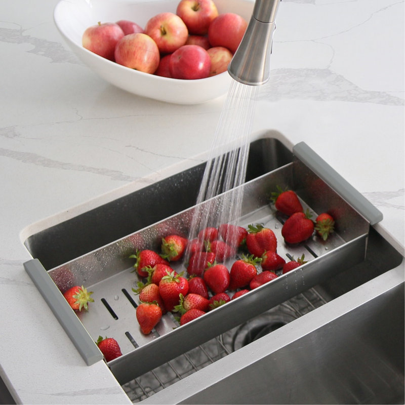 STYLISH Stainless Steel over the Sink Colander for 16" sink opening with non-slip Handle